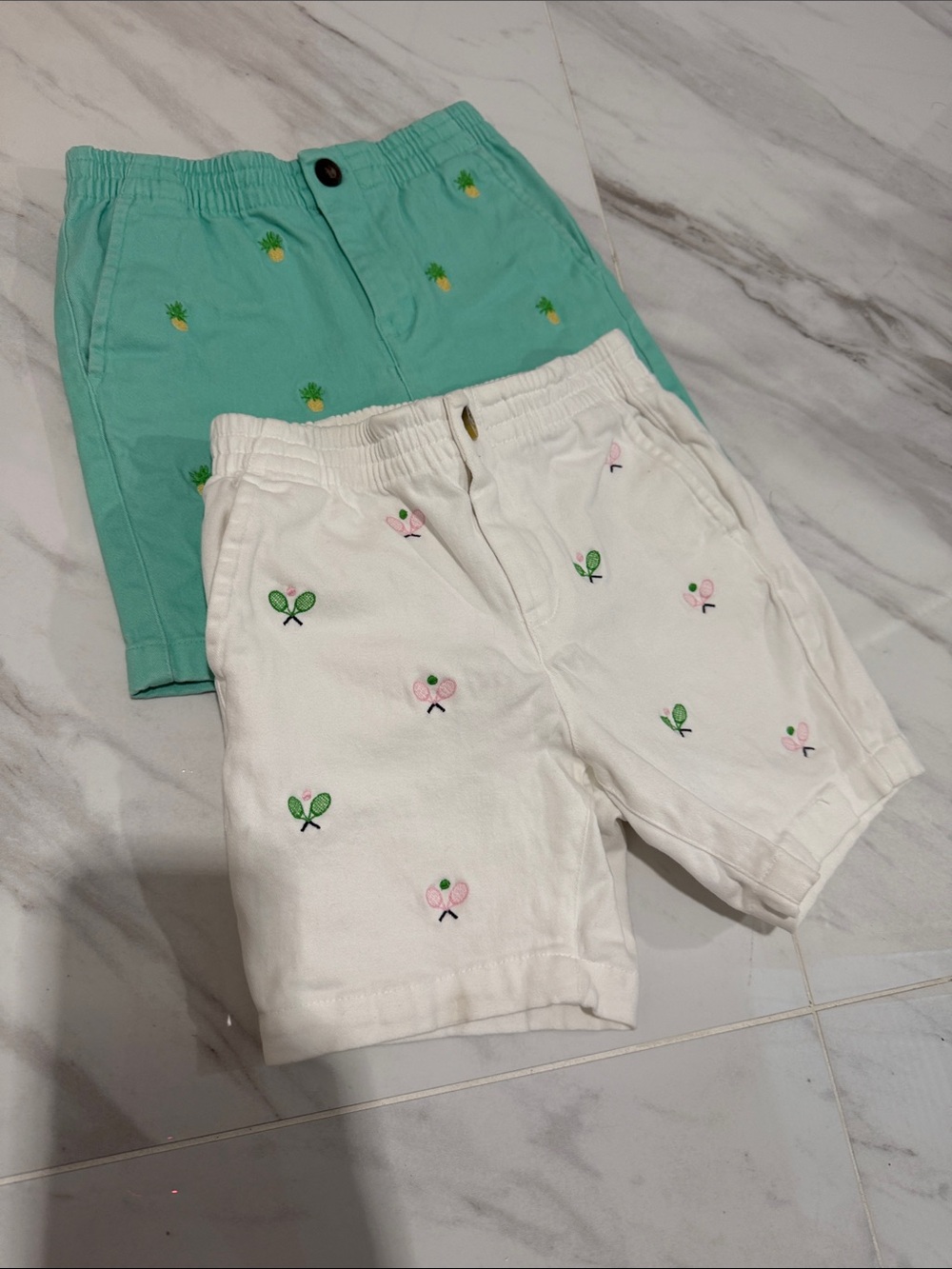 Janie and Jack Mint Pineapple & White Floral Embroidered Shorts